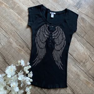 Coco Casual Beaded Wings Black Top